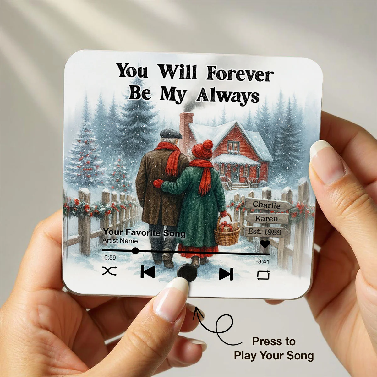 Winter Eternal Love Couple Growing Old Together Personalized Music Fridge Magnet, Heartfelt 2025 Gift, Anniversary Christmas Gift For Couple - Image 6