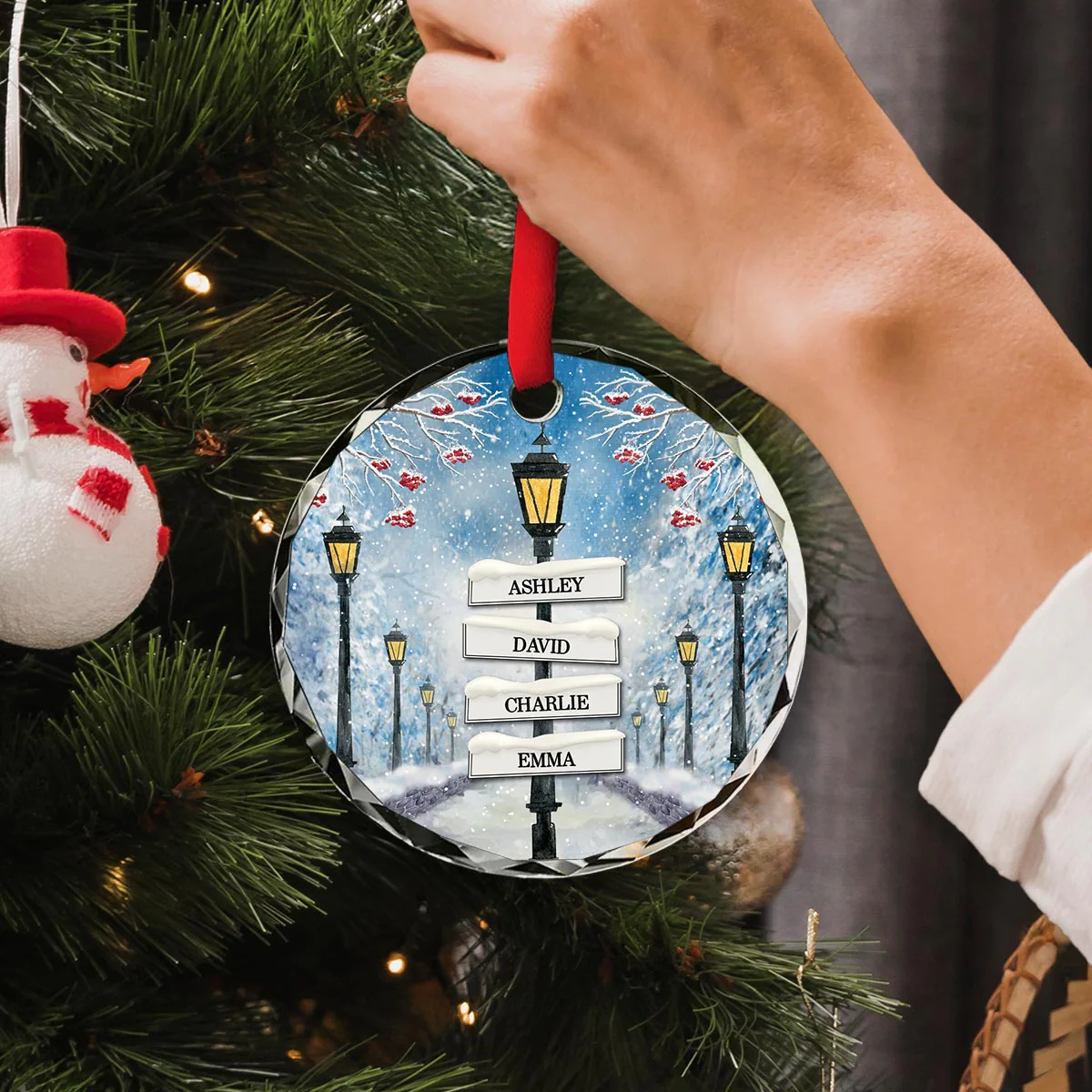 Winter Family Names Lamp Post Signs Christmas Glass Ornament, Christmas Gift For Family - Image 5