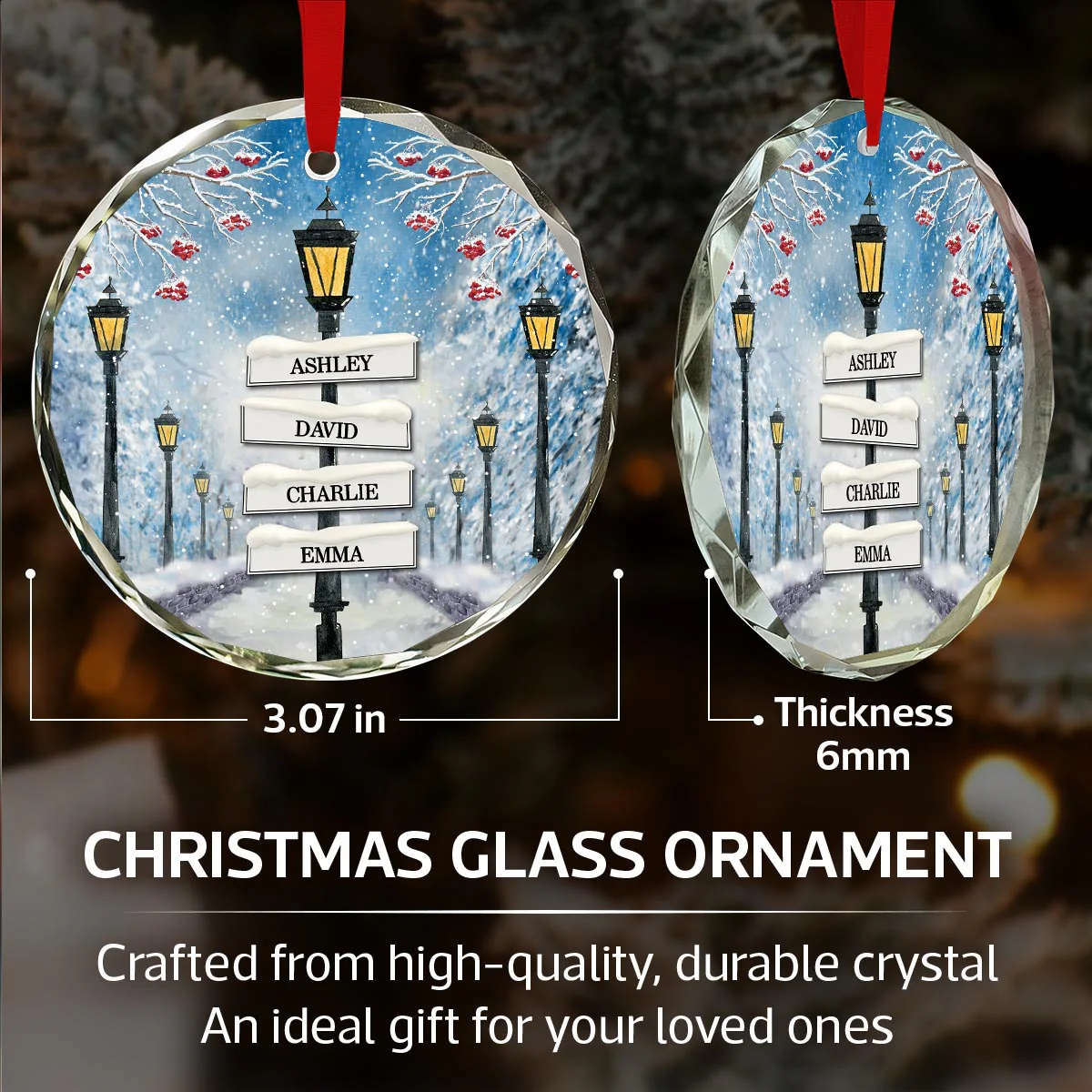 Winter Family Names Lamp Post Signs Christmas Glass Ornament, Christmas Gift For Family - Image 7