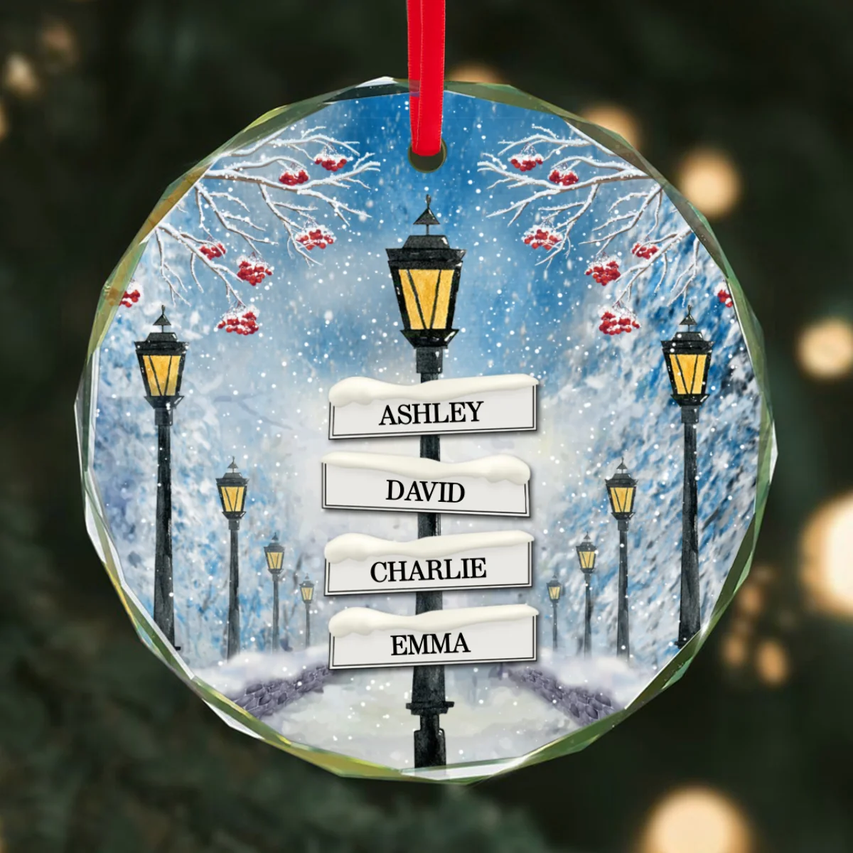 Winter Family Names Lamp Post Signs Christmas Glass Ornament, Christmas Gift For Family - Image 8