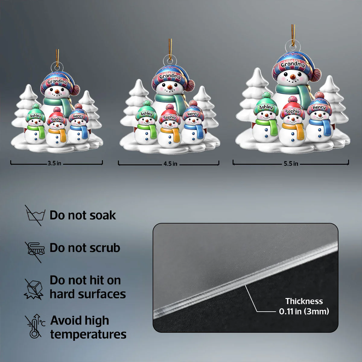 Winter Grandma & Grandkids Snowmen Christmas Personalized Acrylic Ornament, Christmas Gift For Grandma & Grandchildren - Image 6