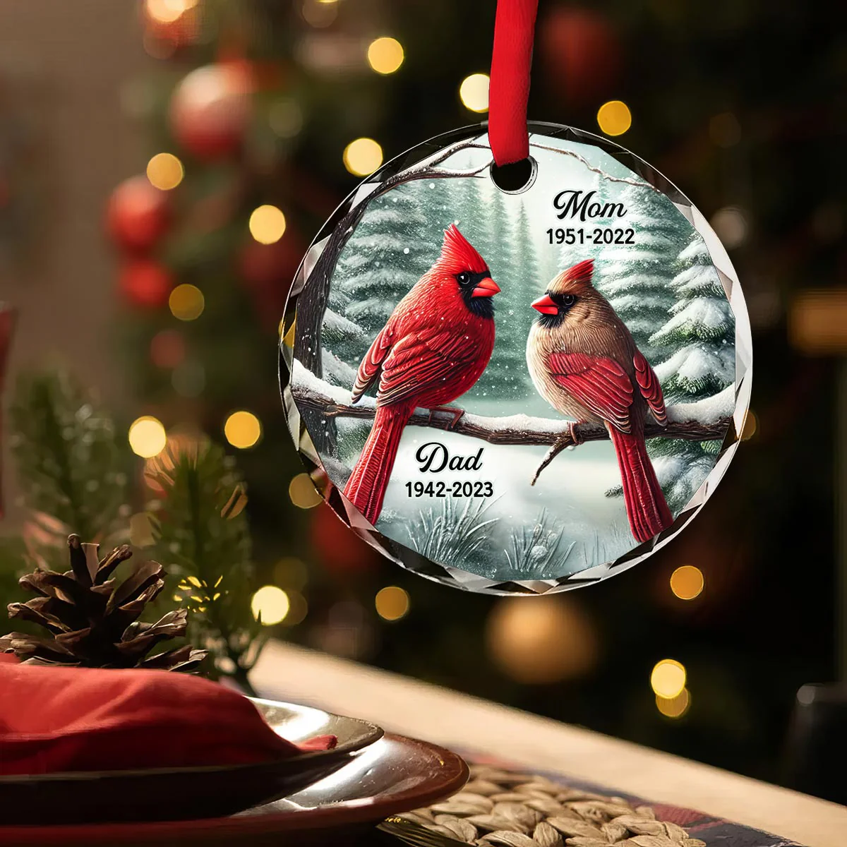 Winter Scene Memorial Cardinal Sympathy Gift Remembrance Keepsake Personalized Glass Ornament - Image 3