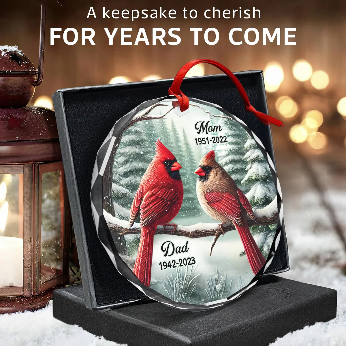 Winter Scene Memorial Cardinal Sympathy Gift Remembrance Keepsake Personalized Glass Ornament - Image 5