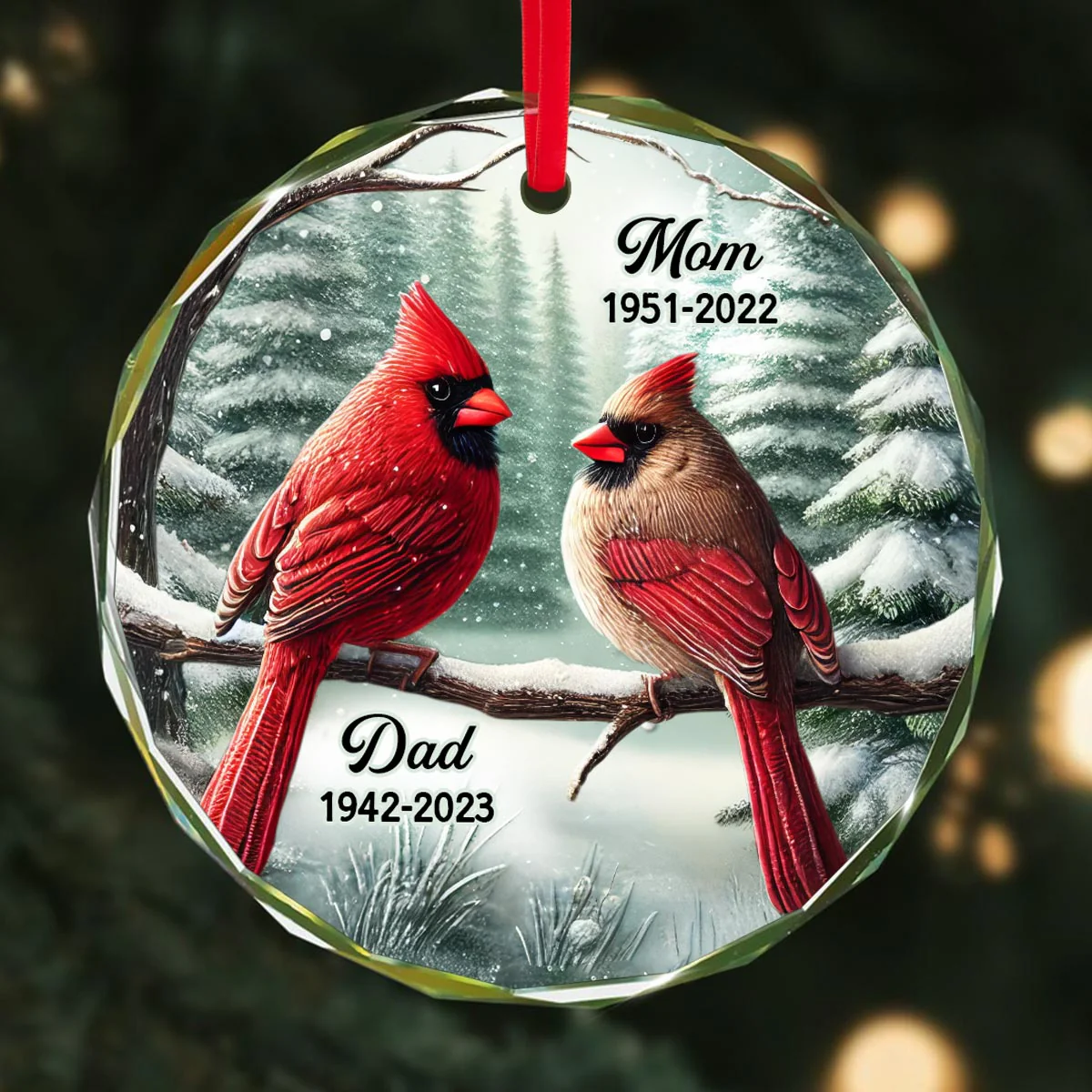 Winter Scene Memorial Cardinal Sympathy Gift Remembrance Keepsake Personalized Glass Ornament - Image 7