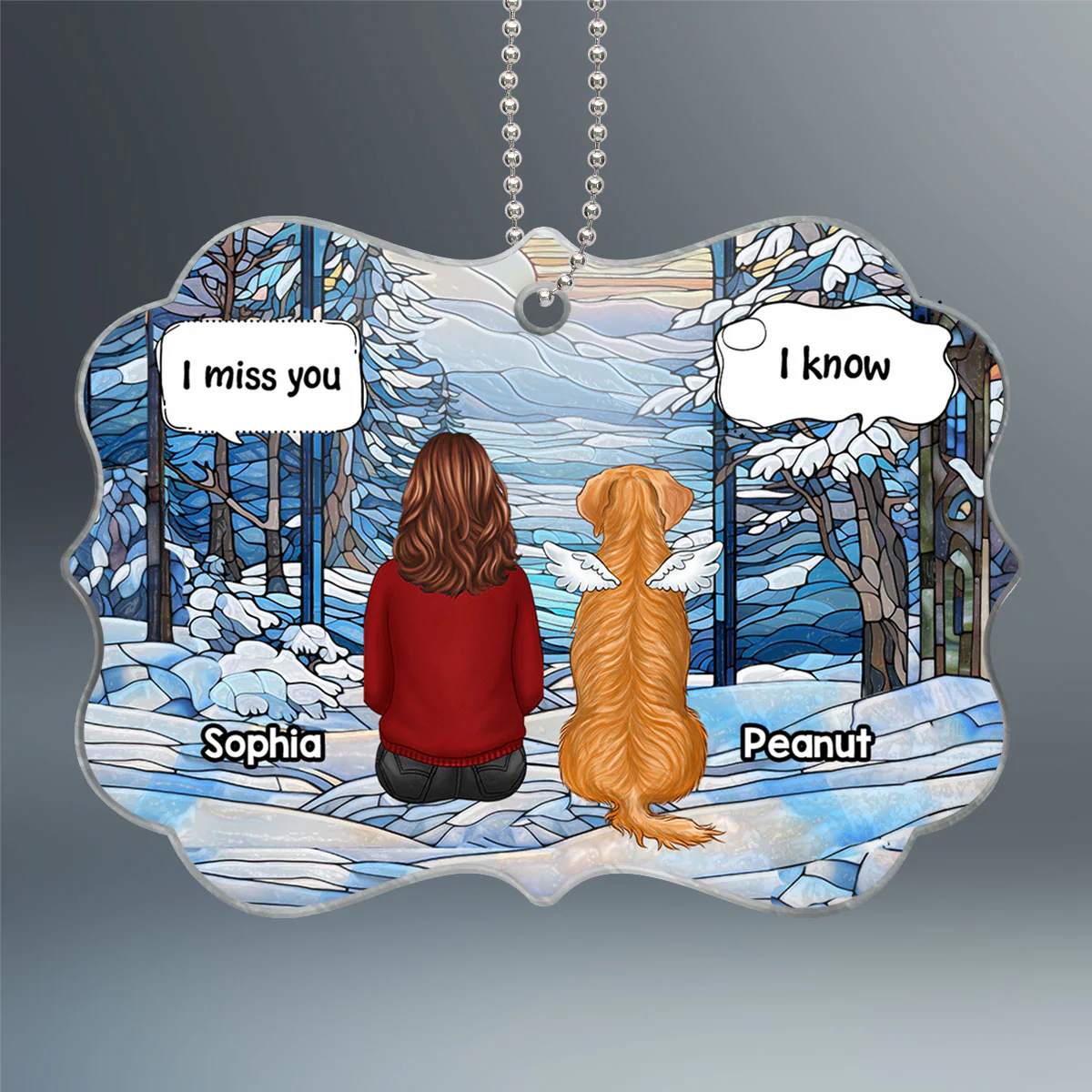 Winter Themed Stained Glass Pet Memorial Keepsake Personalized Acrylic Ornament - Image 2