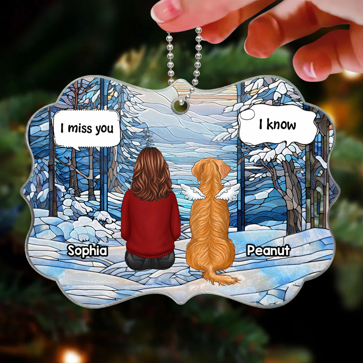 Winter Themed Stained Glass Pet Memorial Keepsake Personalized Acrylic Ornament - Image 3