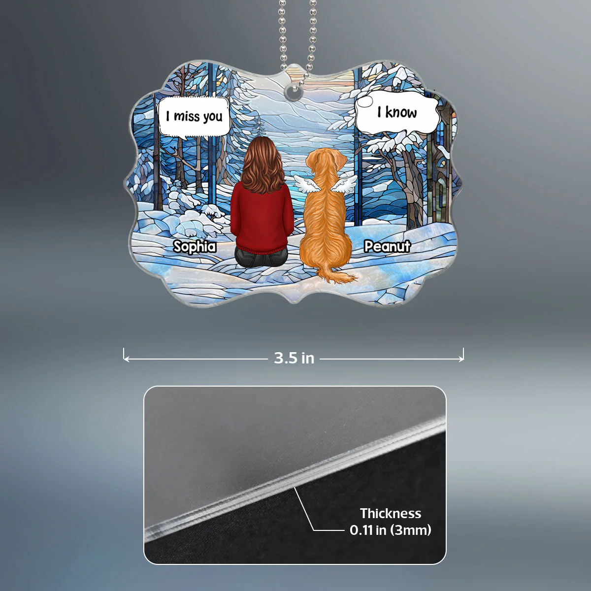 Winter Themed Stained Glass Pet Memorial Keepsake Personalized Acrylic Ornament - Image 4