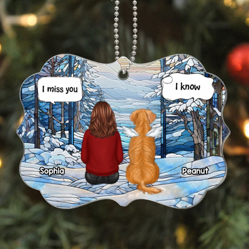 Winter Themed Stained Glass Pet Memorial Keepsake Personalized Acrylic Ornament - Image 5
