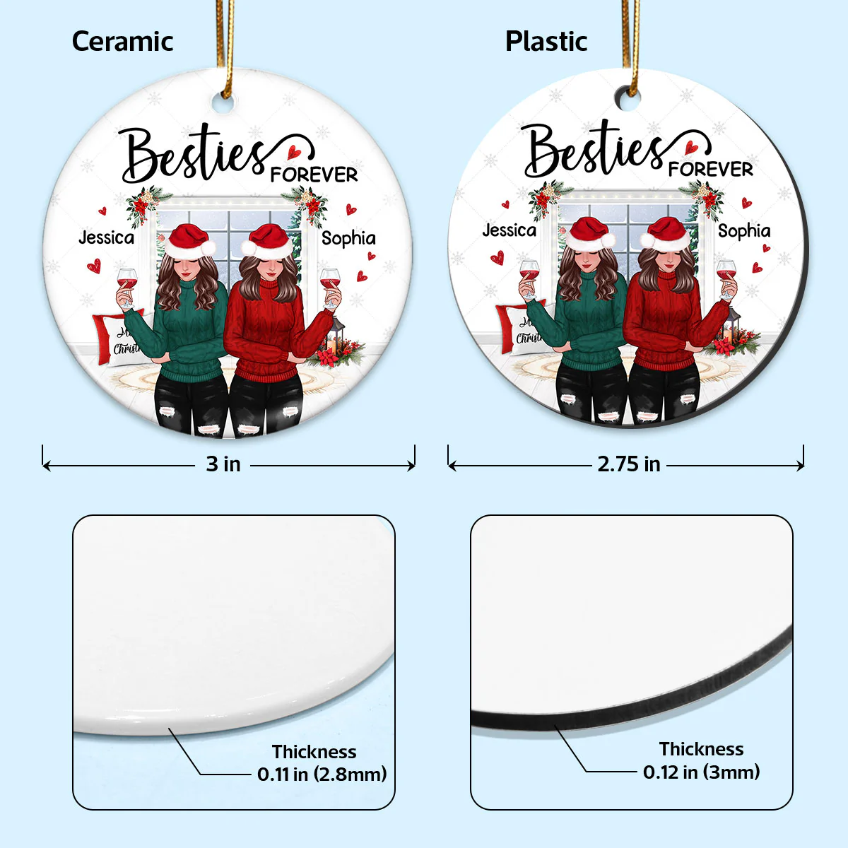Winter Window Front View Christmas Besties Personalized Circle Ornament - Image 4
