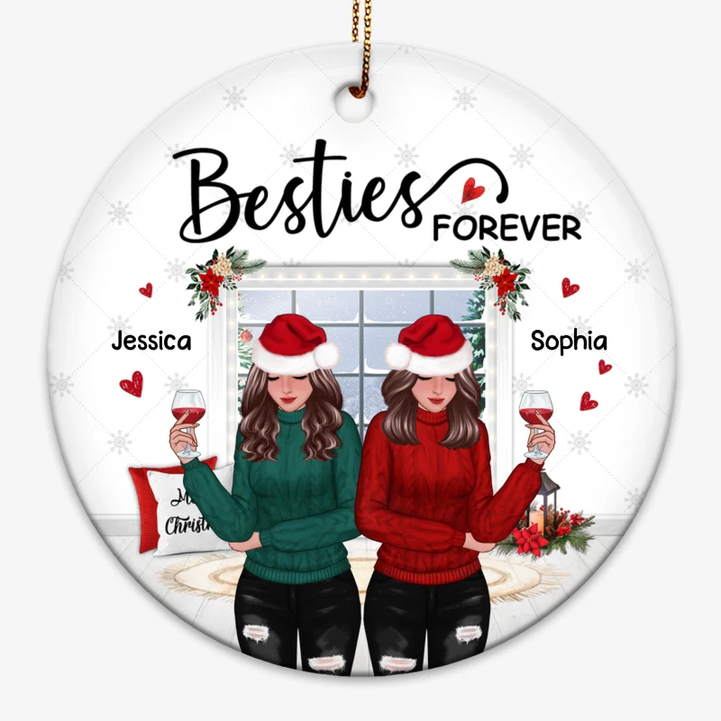 Winter Window Front View Christmas Besties Personalized Circle Ornament - Image 5