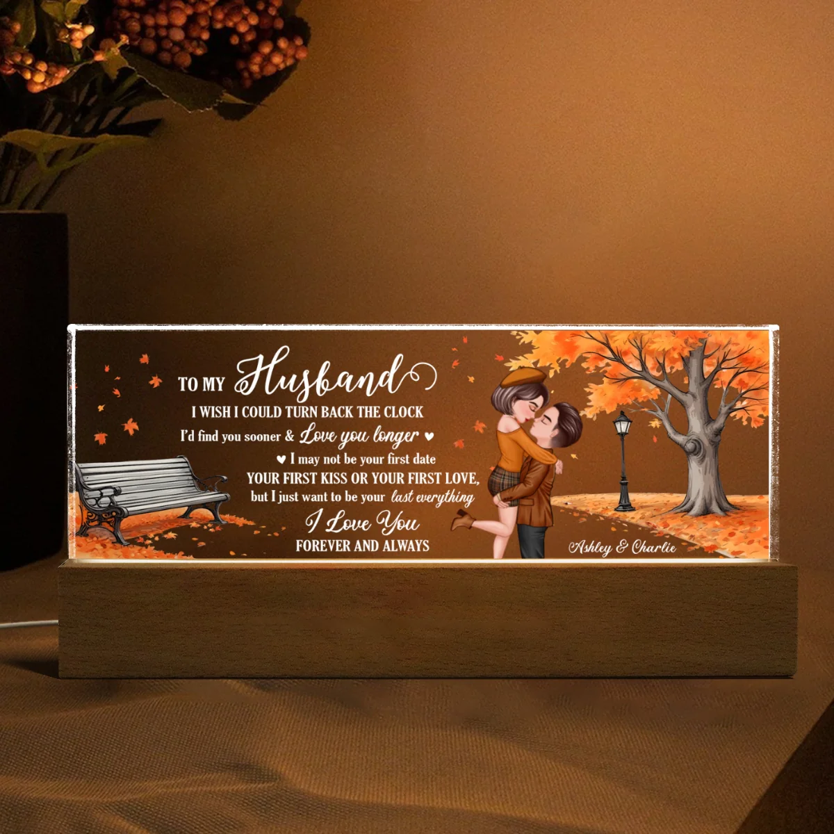 I Wish Could Turn Back The Clock Fall Season Couple Personalized Acrylic LED Night Light, Gift For Him, Gift For Her - Image 7