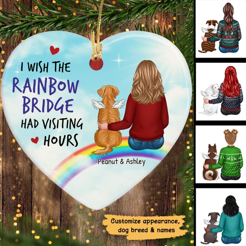 Wish Rainbow Bridge Had Visiting Hours Dog Memorial Personalized Heart Ornament - Image 2