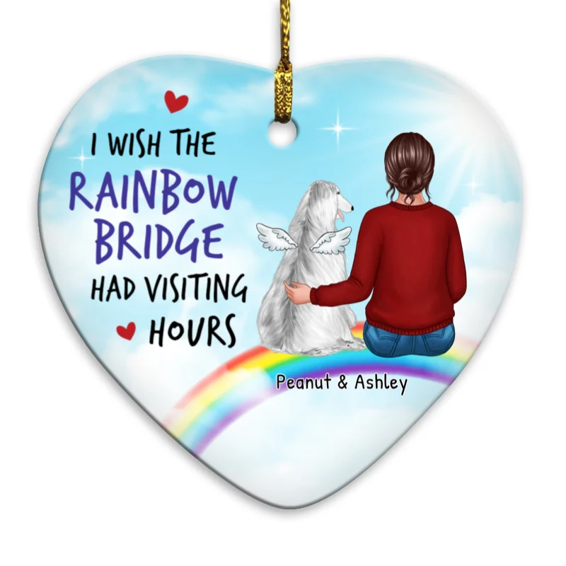 Wish Rainbow Bridge Had Visiting Hours Dog Memorial Personalized Heart Ornament - Image 3