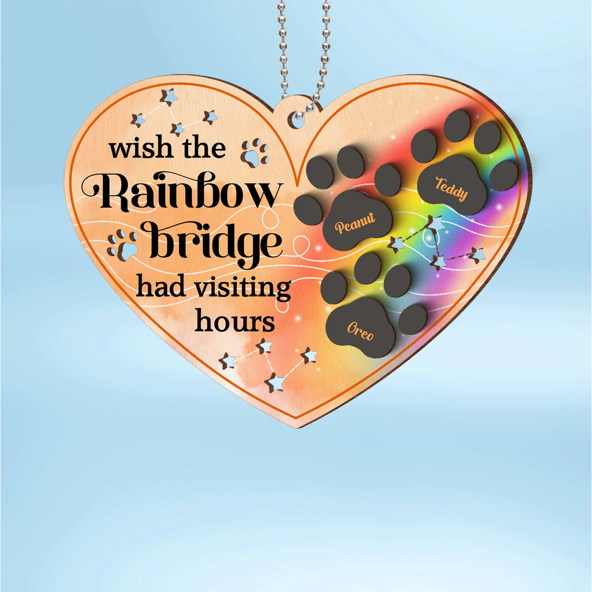 Wish The Rainbow Bridge Had Visiting Hours Personalized 2-Layer Wooden Ornament, Christmas Loss of Pet Sympathy Gift - Image 2