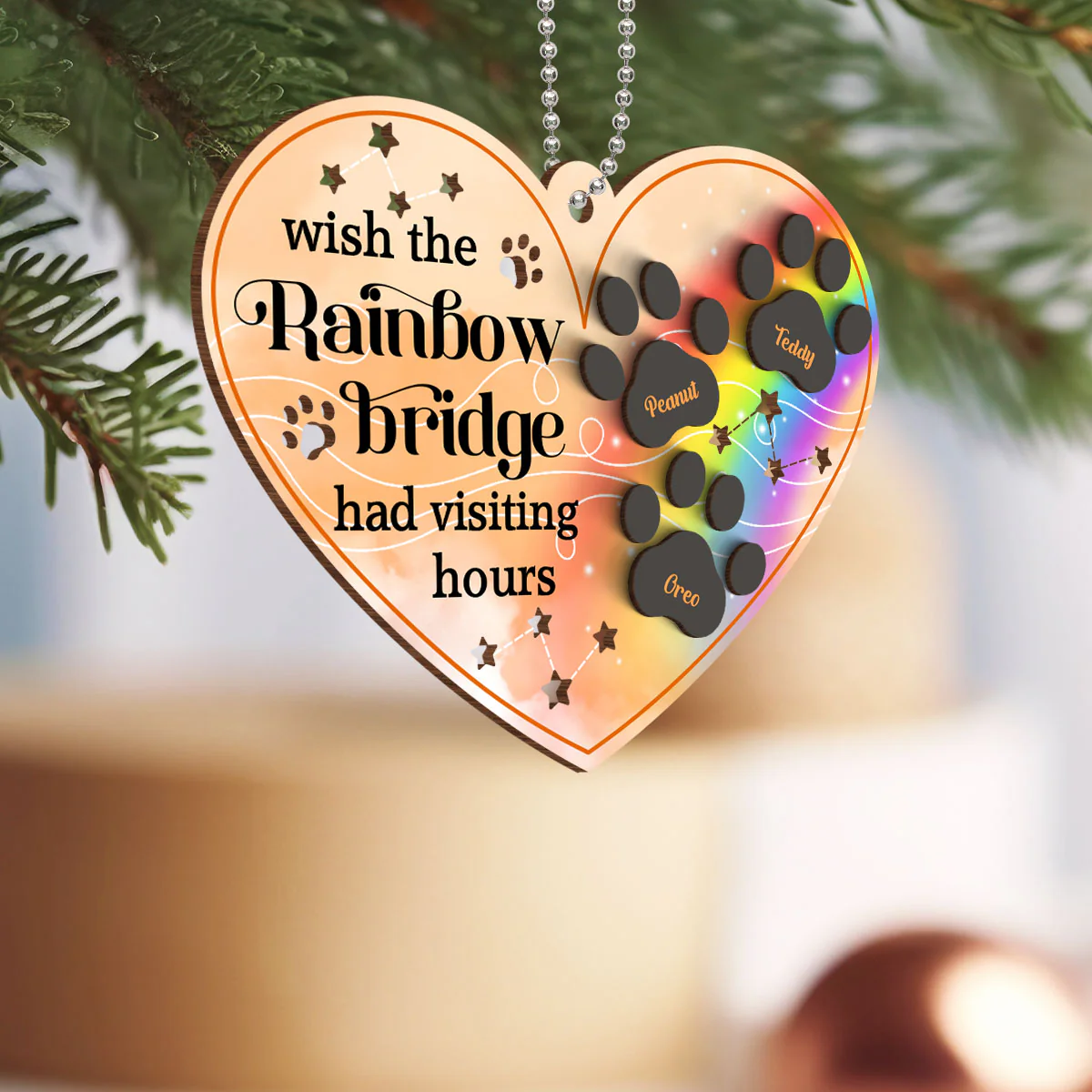 Wish The Rainbow Bridge Had Visiting Hours Personalized 2-Layer Wooden Ornament, Christmas Loss of Pet Sympathy Gift - Image 3