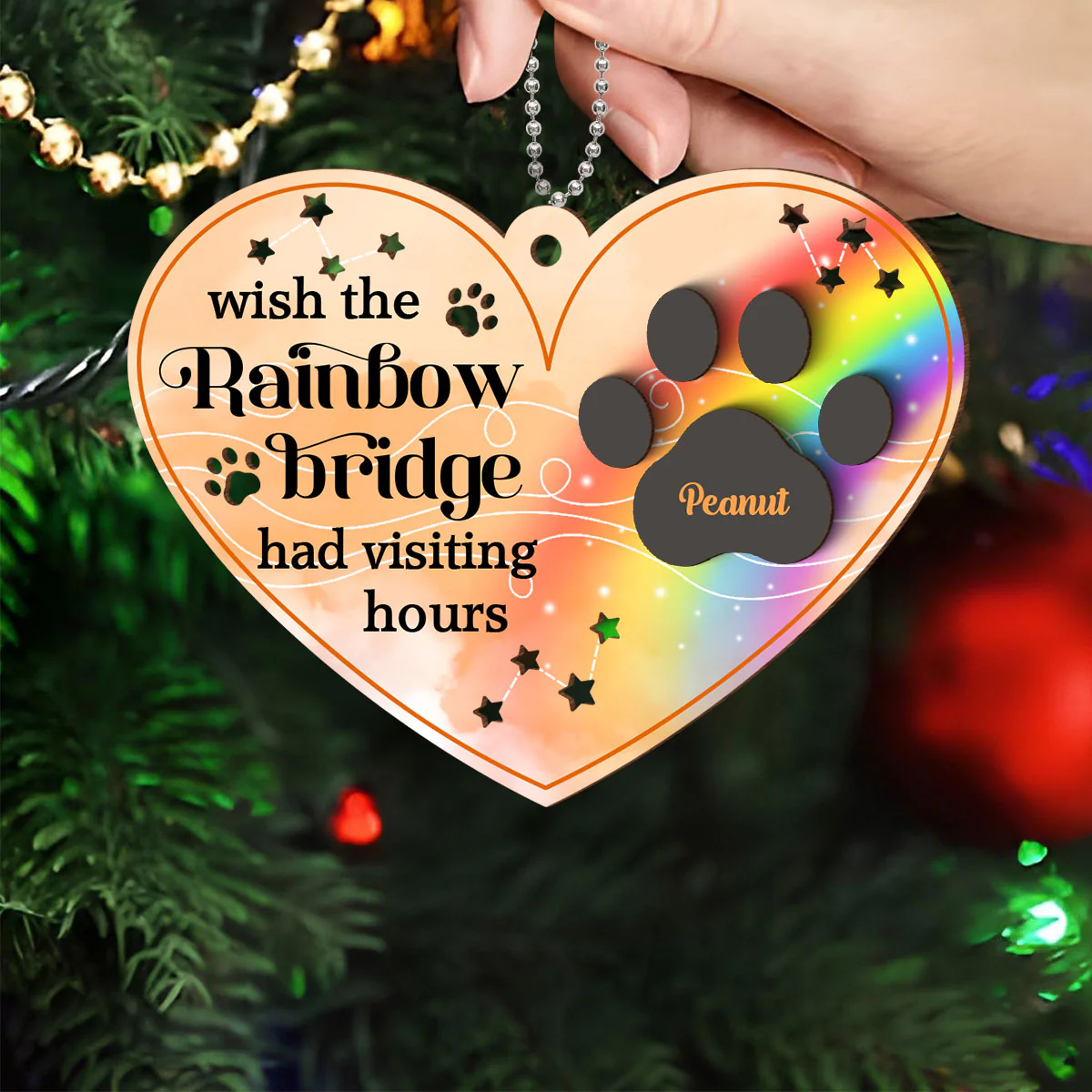 Wish The Rainbow Bridge Had Visiting Hours Personalized 2-Layer Wooden Ornament, Christmas Loss of Pet Sympathy Gift - Image 4