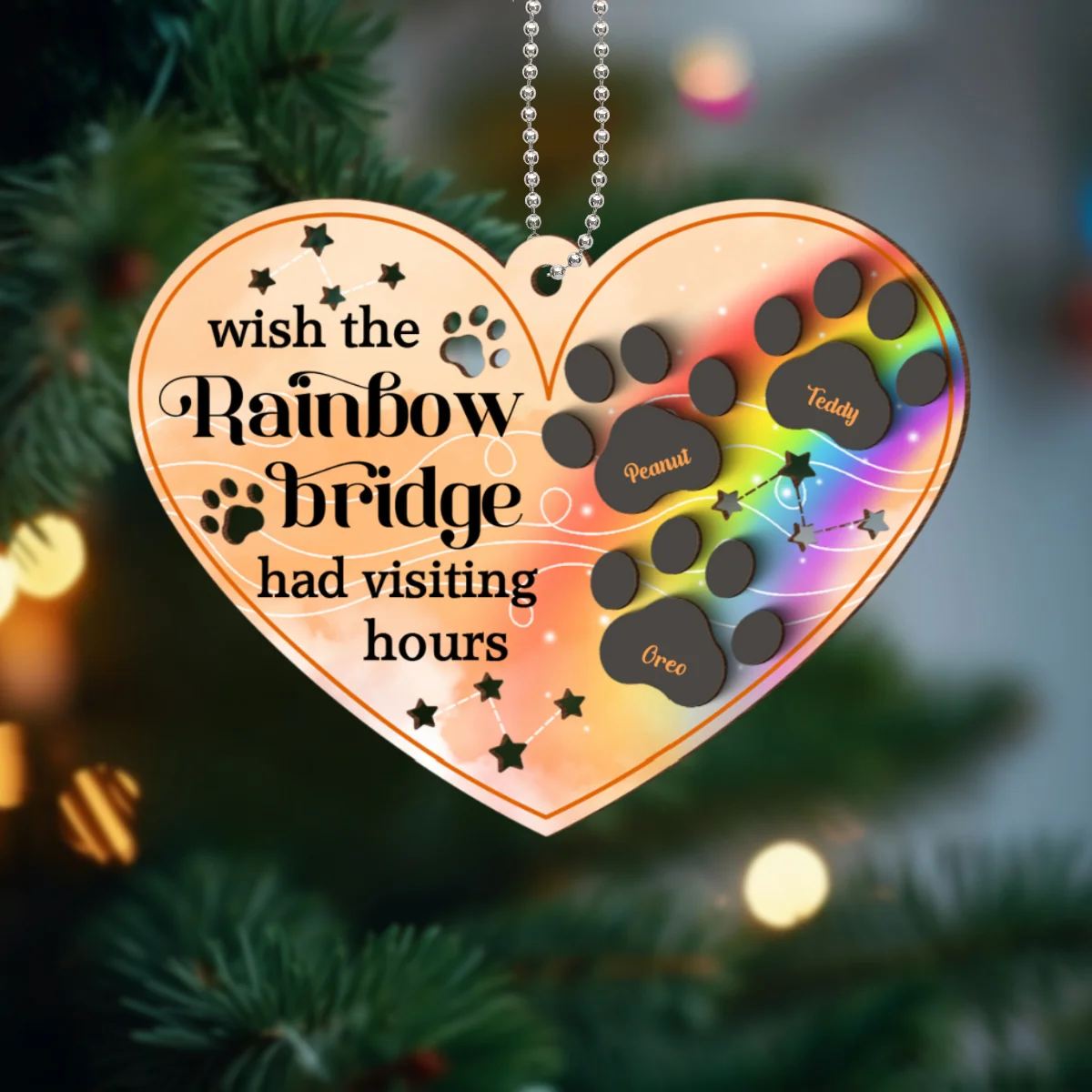 Wish The Rainbow Bridge Had Visiting Hours Personalized 2-Layer Wooden Ornament, Christmas Loss of Pet Sympathy Gift - Image 7