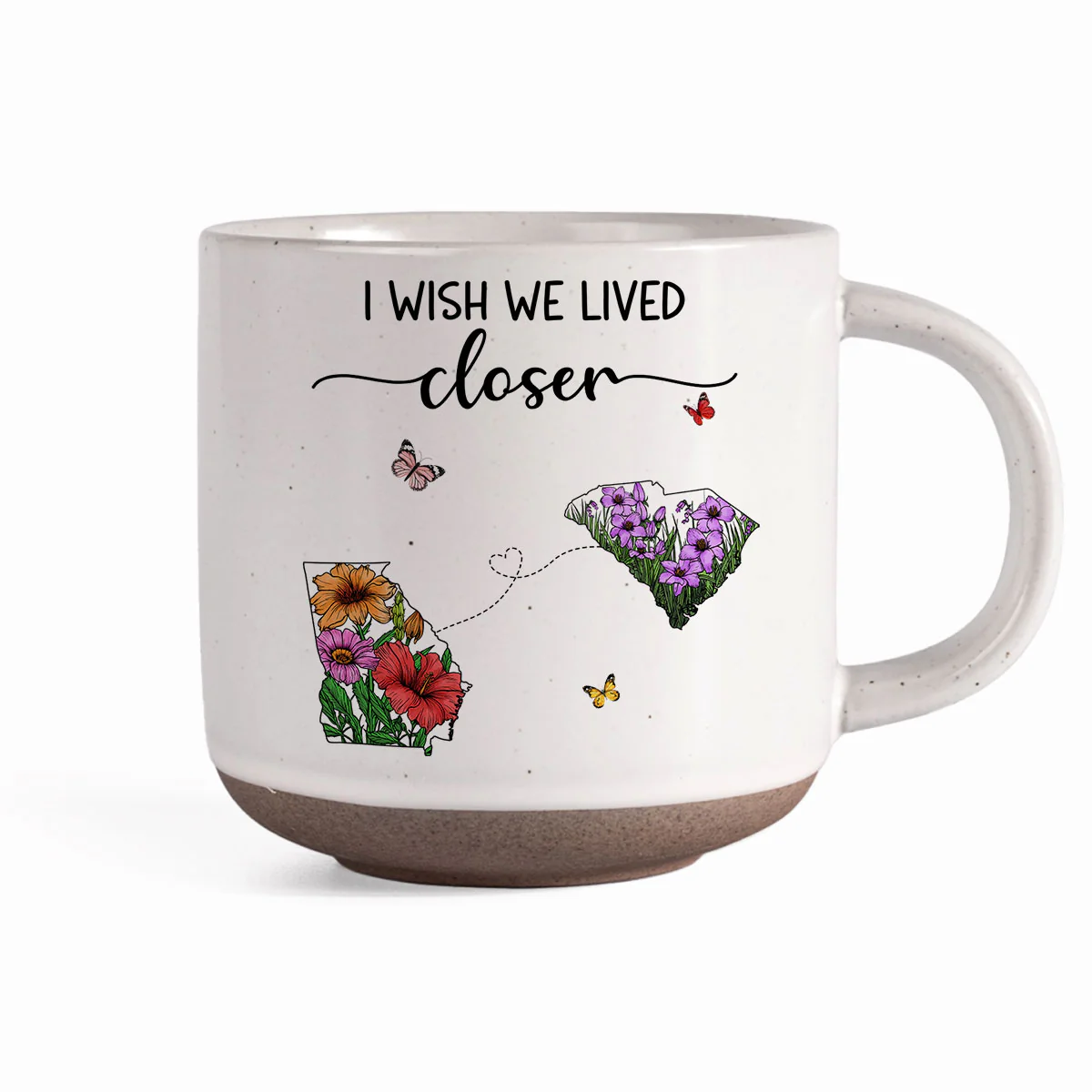 Wish We Lived Closer Wildflower State Map Personalized Pottery Mug - Image 2