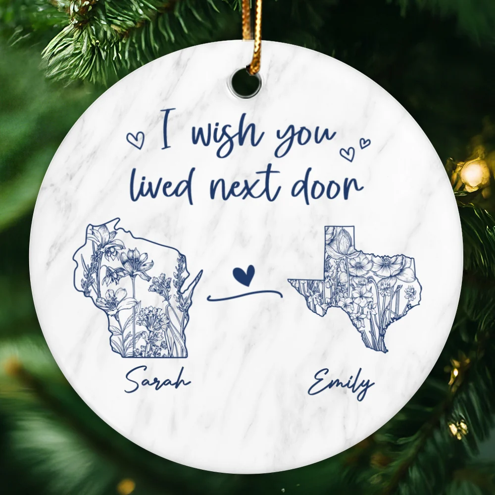Wish You Lived Next Door Blue Floral State Map Personalized Long Distance Friendship Ornament, Moving Away Gift - Image 10
