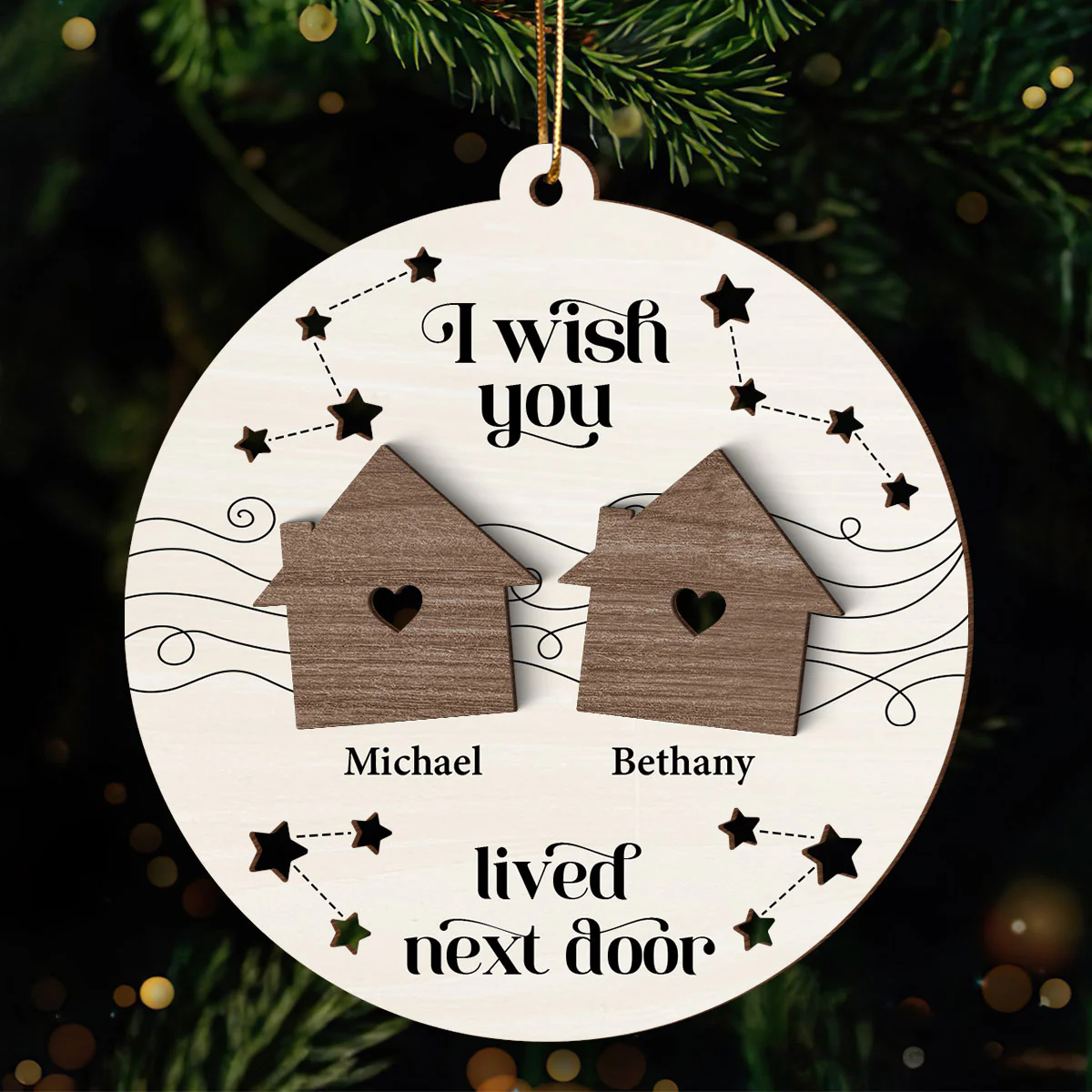 Wish You Lived Next Door Family Besties Siblings Personalized 2-Layer Wooden Ornament