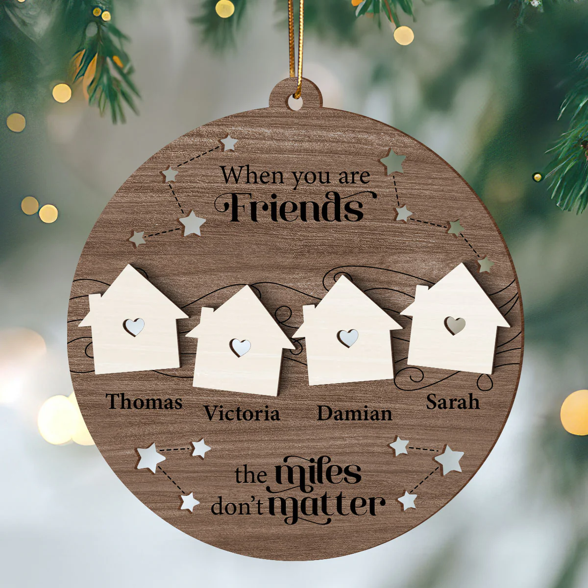 Wish You Lived Next Door Family Besties Siblings Personalized 2-Layer Wooden Ornament - Image 2