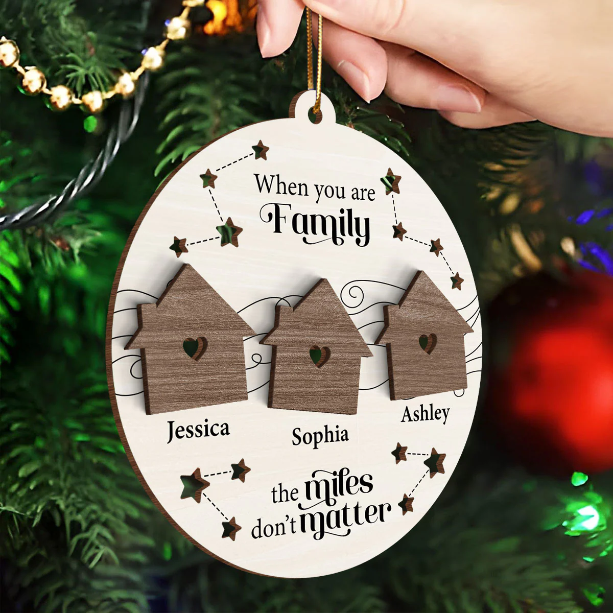 Wish You Lived Next Door Family Besties Siblings Personalized 2-Layer Wooden Ornament - Image 3