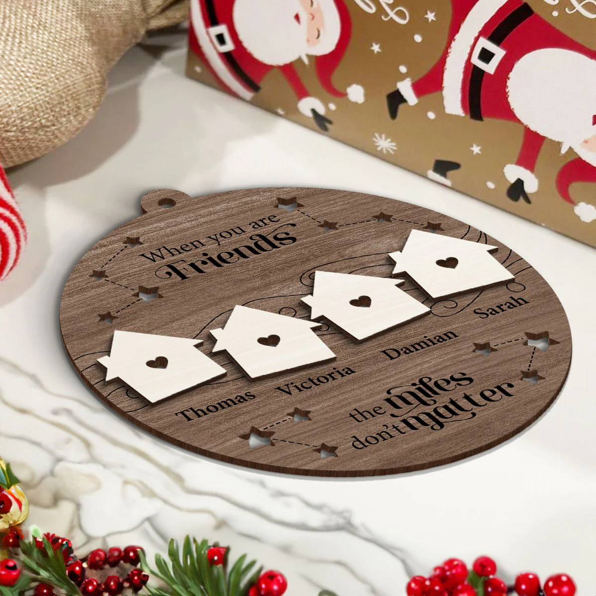 Wish You Lived Next Door Family Besties Siblings Personalized 2-Layer Wooden Ornament - Image 4