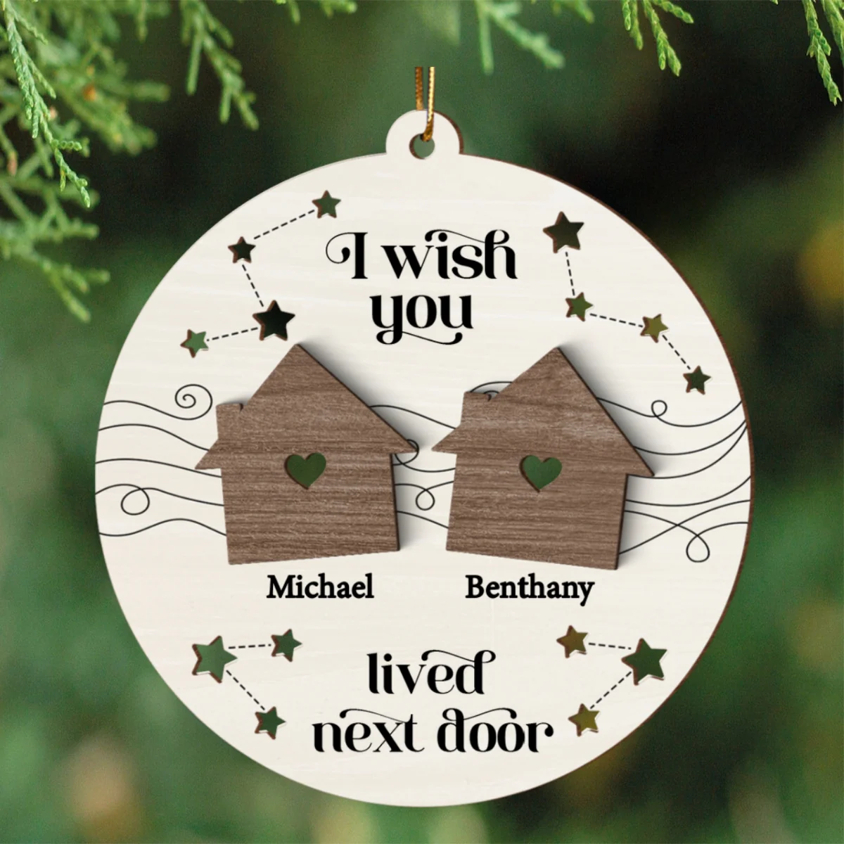Wish You Lived Next Door Family Besties Siblings Personalized 2-Layer Wooden Ornament - Image 7
