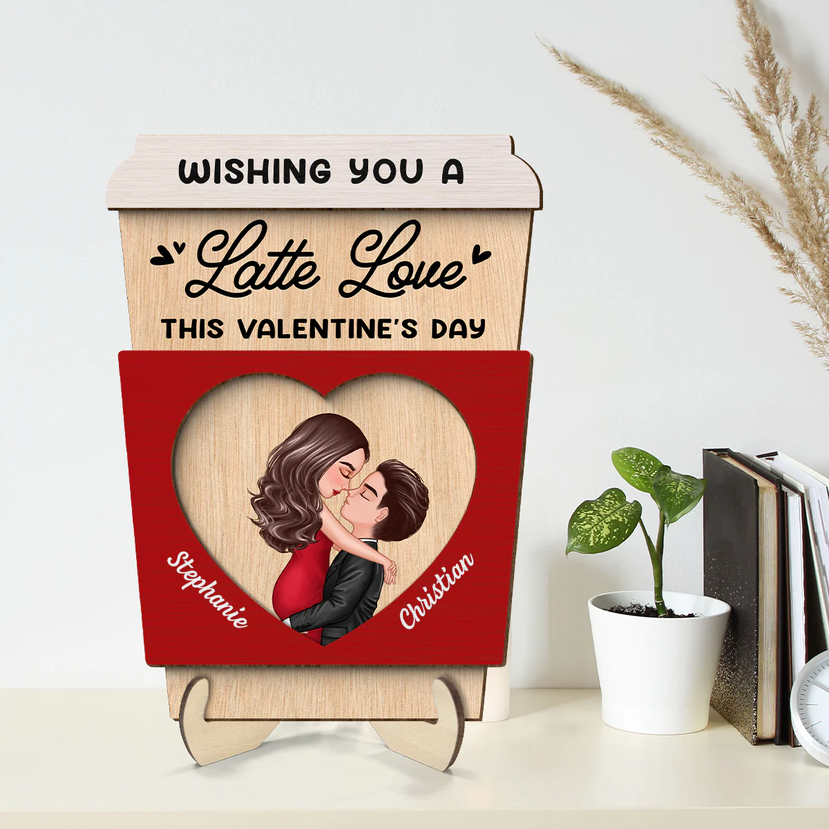 Wishing You A Latte Love Gift For Him Gift For Her Personalized 2-layer Wooden Plaque - Image 2