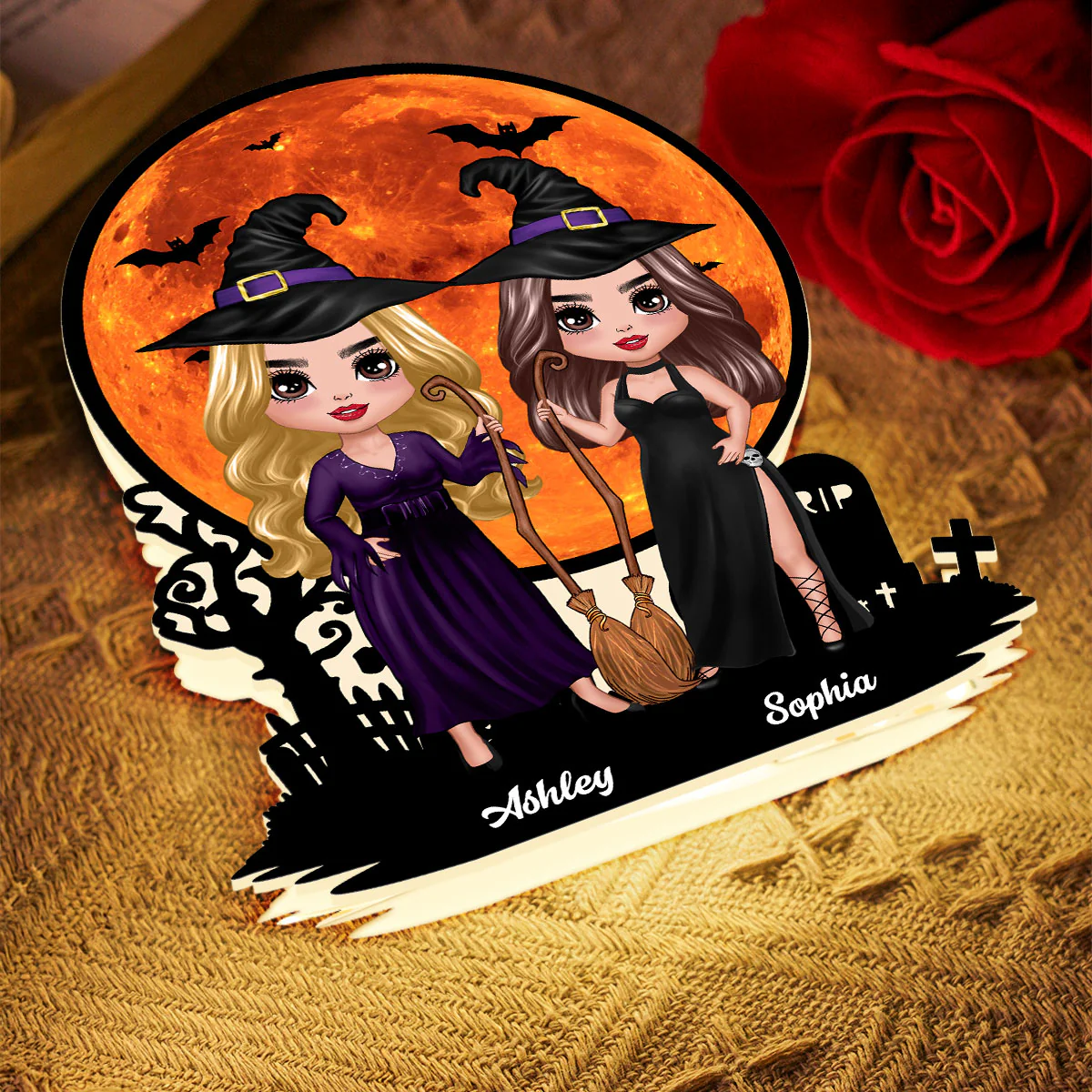 Witch Besties Under Halloween Moon Tabletop Wicca Pagan Decor Personalized Light Box, Halloween Decor - Image 9