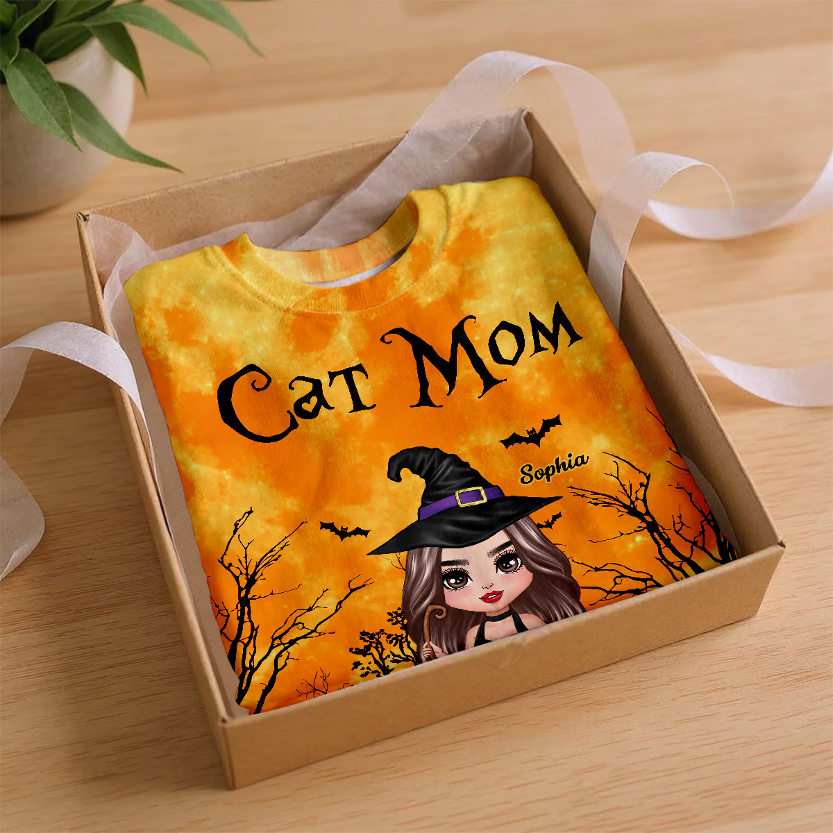 Witch Cat Mom Halloween Moon Light Bat Tree Personalized Shirt, Purrfect Costume for Cat Lover - Image 5