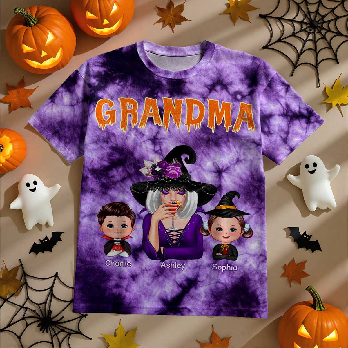 Witch Grandma & Kids Personalized Shirt, Halloween Costume for Grandma - Image 3