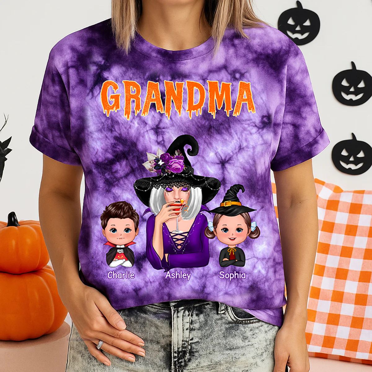 Witch Grandma & Kids Personalized Shirt, Halloween Costume for Grandma - Image 8