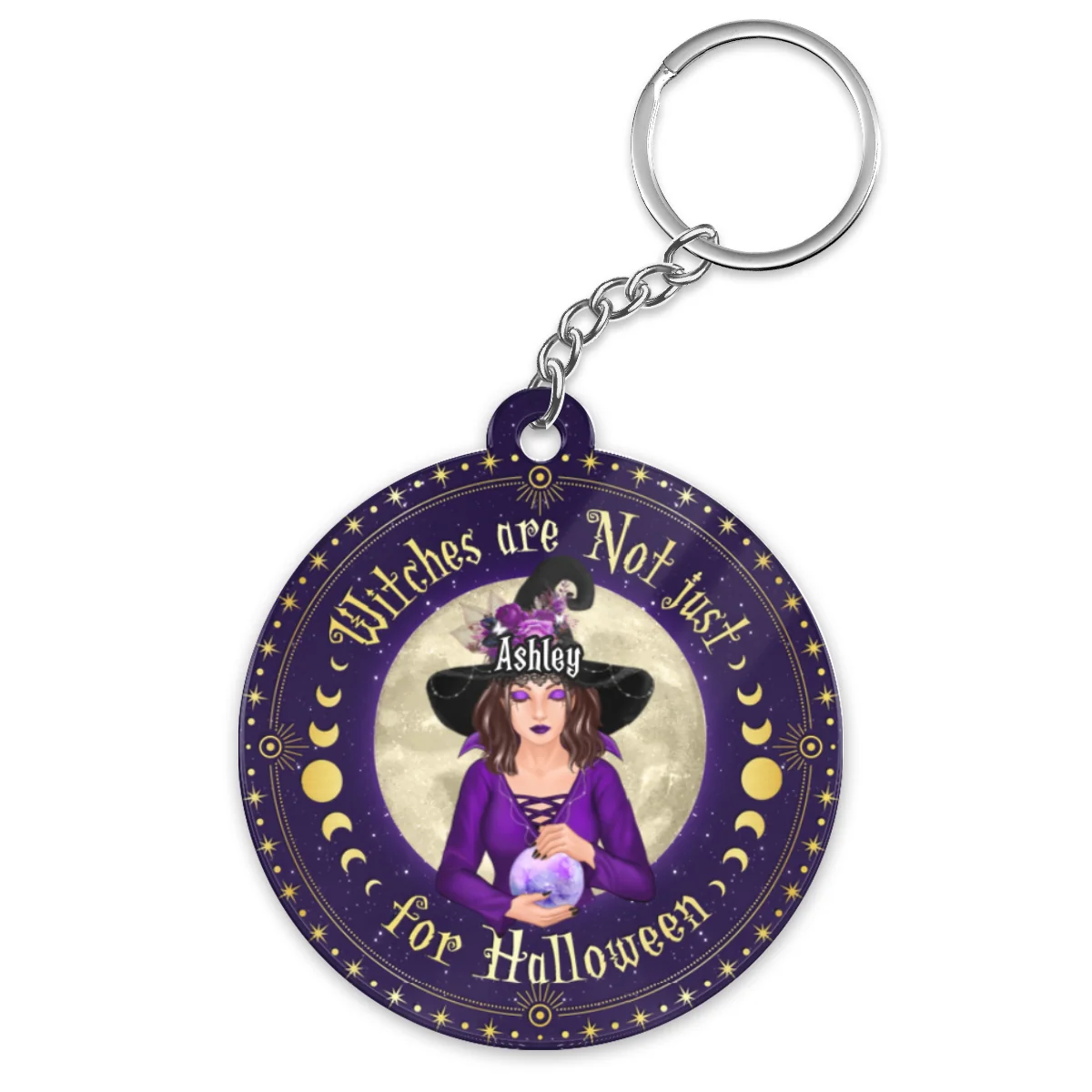 Witches Are Not Just For Halloween Pretty Witch With Crystal Ball Personalized Circle Acrylic Keychain - Image 4