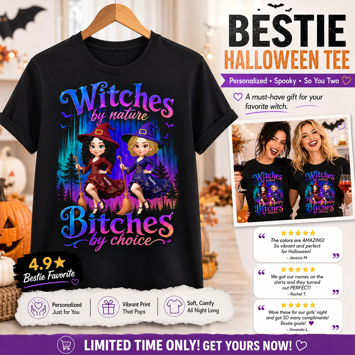 Witches by Nature Bitches by Choice - Personalized Shirt - Halloween Matching Shirts for Best Friends - Image 7