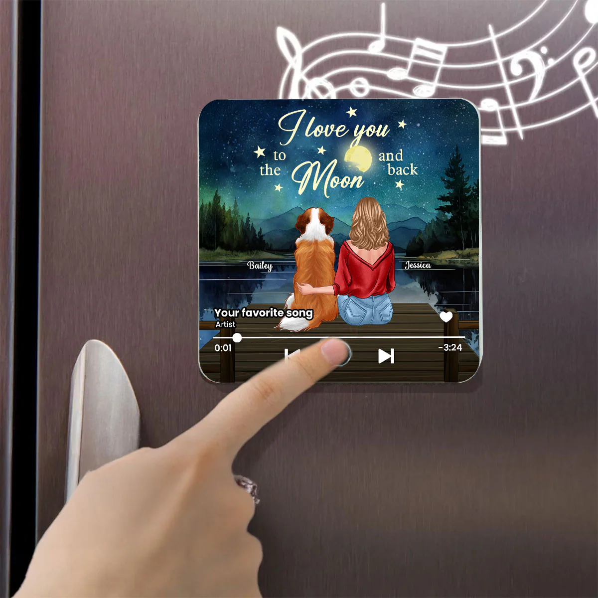 Woman And Dog I Love You To The Moon And Back Personalized Music Fridge Magnet, Heartfelt Gift For Couple, For Him, For Her, Boyfriend, Girlfriend, Husband, Wife - Image 5
