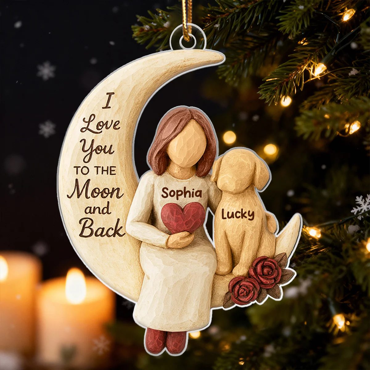 Woman and Dog Love to the Moon - Personalized Acrylic Ornament - Heartfelt Christmas Gift for Dog Mom, Pet Memorial Keepsake - Image 6