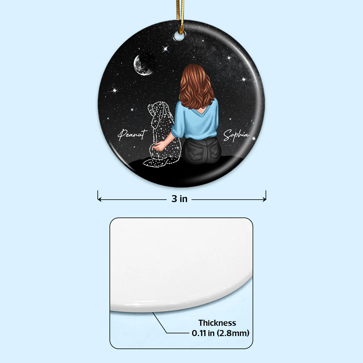 Woman And Dog Sitting Memorial Personalized Circle Ceramic Ornament - Image 7