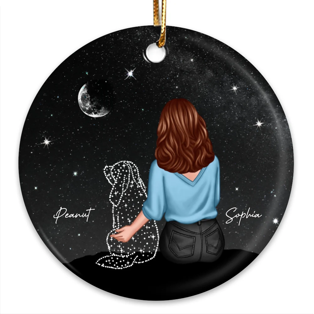 Woman And Dog Sitting Memorial Personalized Circle Ceramic Ornament - Image 9