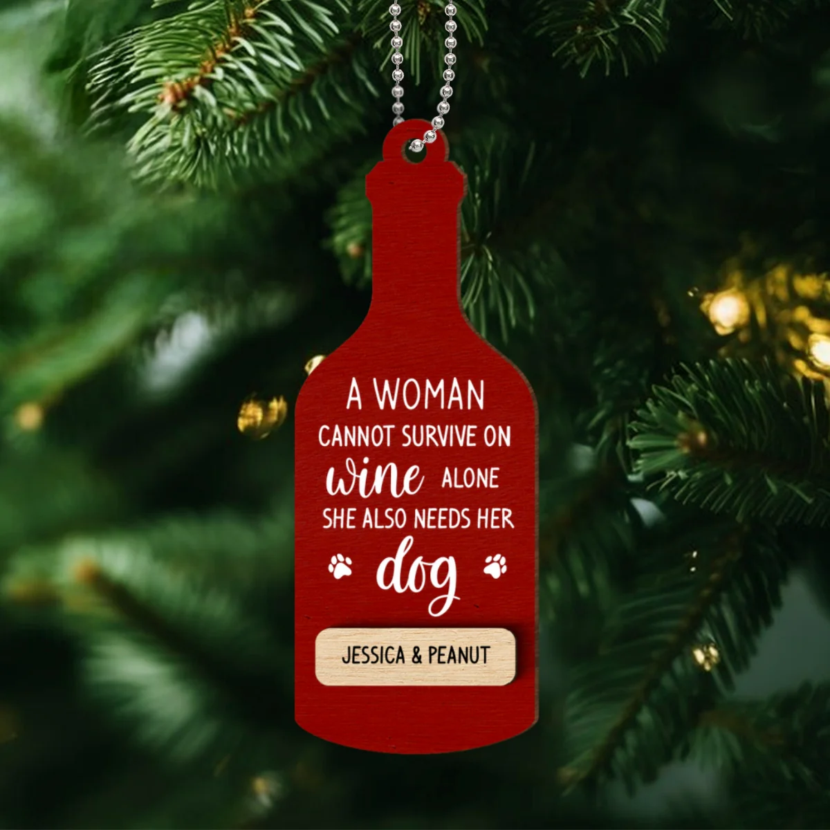 Woman Loves Wine and Dogs Personalized 2-Layered Wooden Ornament, Christmas Gift for Dog Moms - Image 10