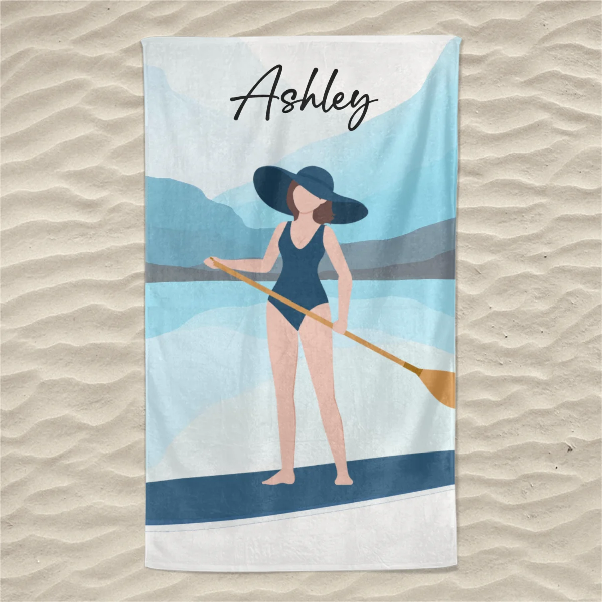 Woman Paddle Boarding Summer Gift Personalized Beach Towel - Image 4