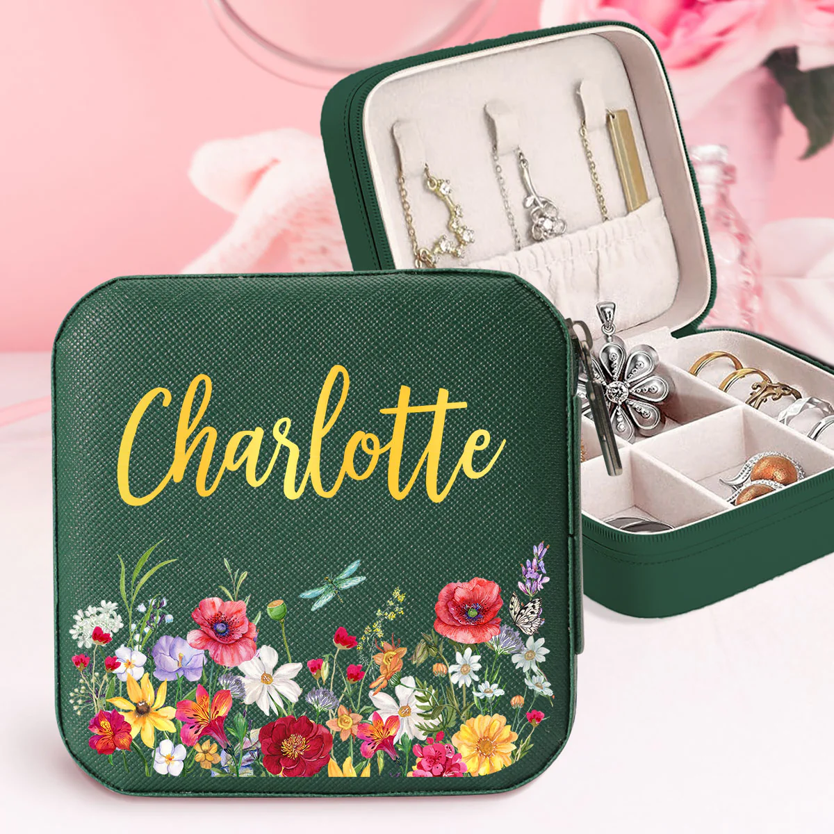 Woman Wild Flower Personalized Jewelry Box, Birthday Gift, Gift For Grandma, Besties, Sisters, Daughters