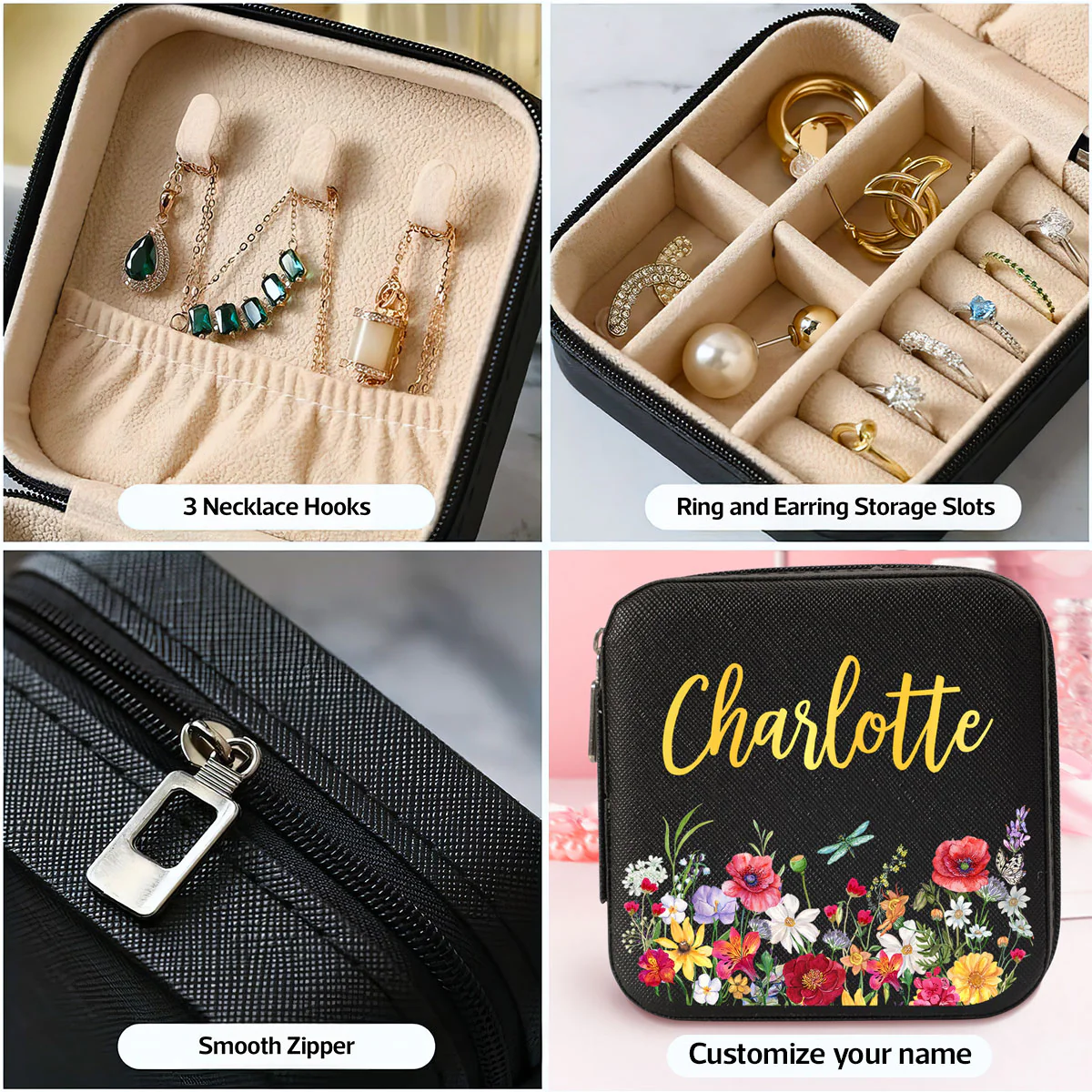 Woman Wild Flower Personalized Jewelry Box, Birthday Gift, Gift For Grandma, Besties, Sisters, Daughters - Image 6