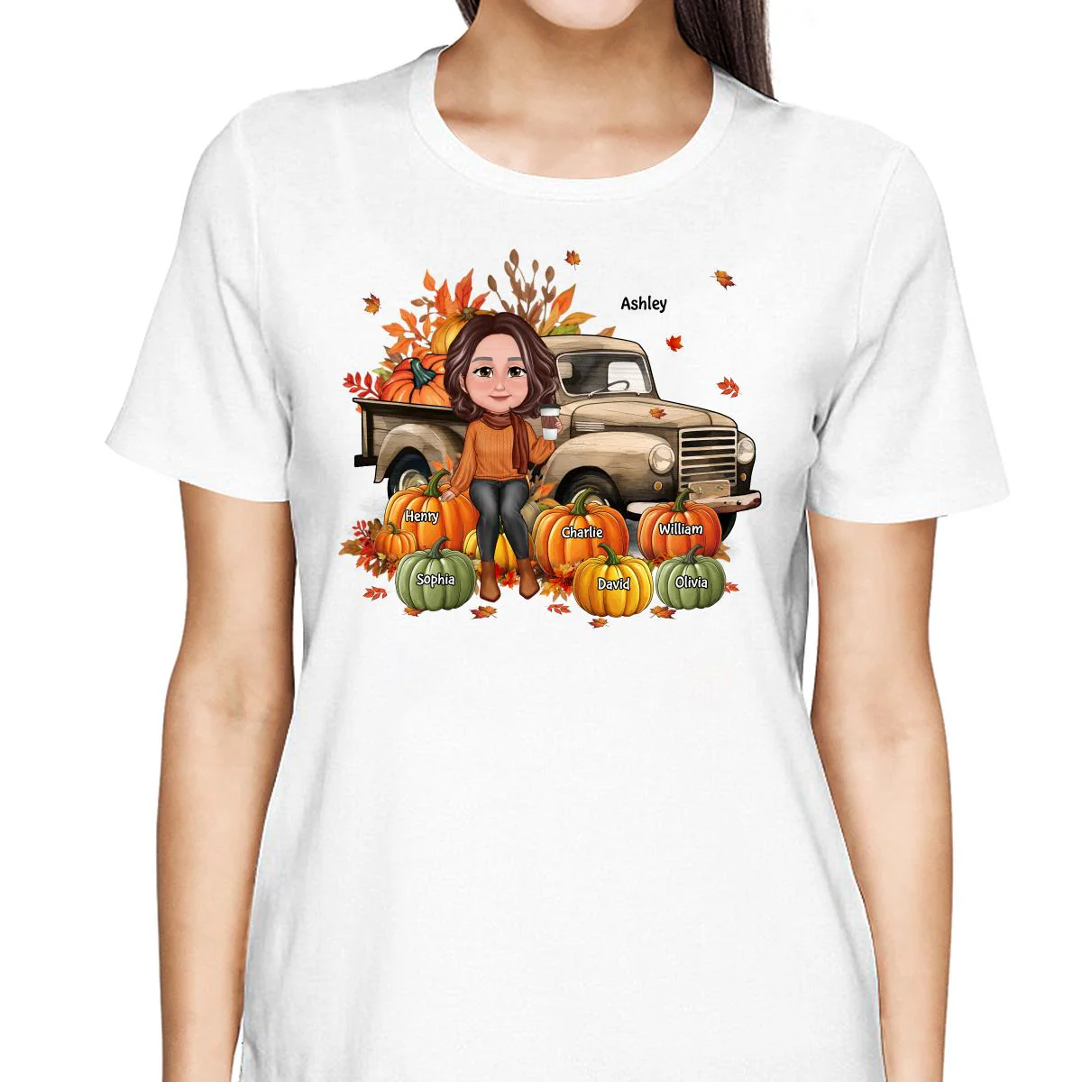 Wood Patterned Truck Grandma Mom Pumpkins Personalized Shirt - Image 2