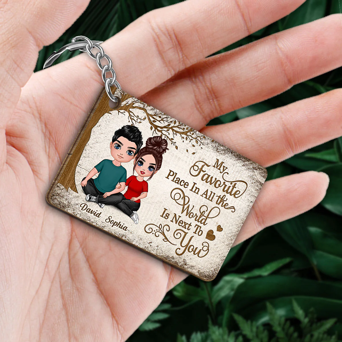 Wooden Tree Couple Personalized Wooden Keychain - Image 2