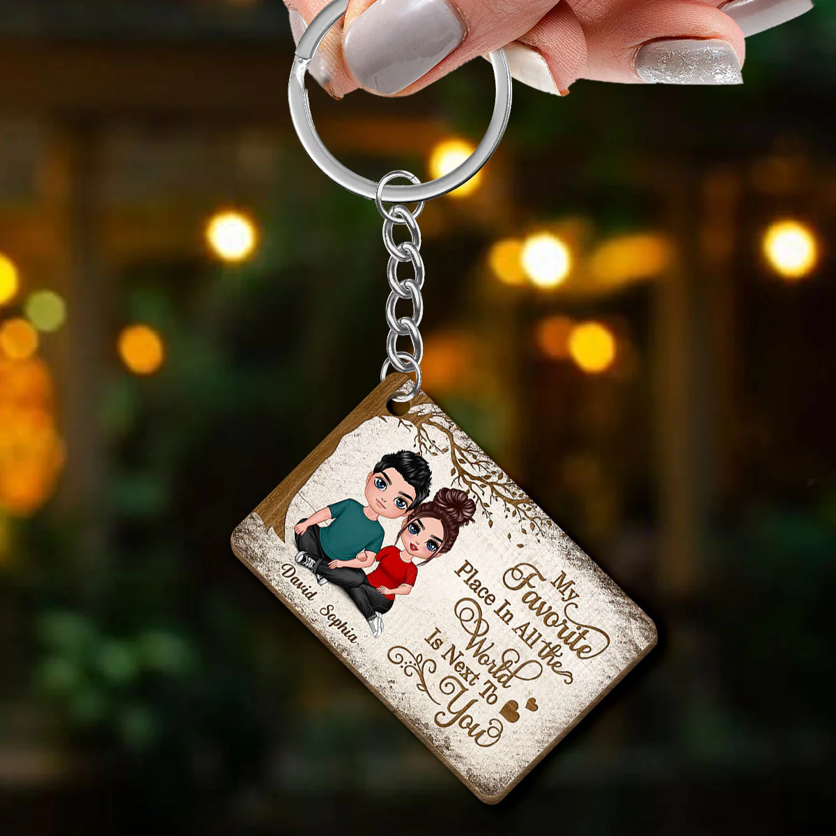 Wooden Tree Couple Personalized Wooden Keychain - Image 3