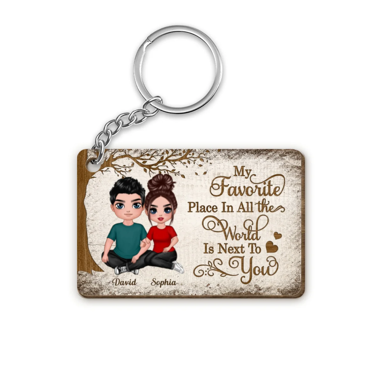 Wooden Tree Couple Personalized Wooden Keychain - Image 4