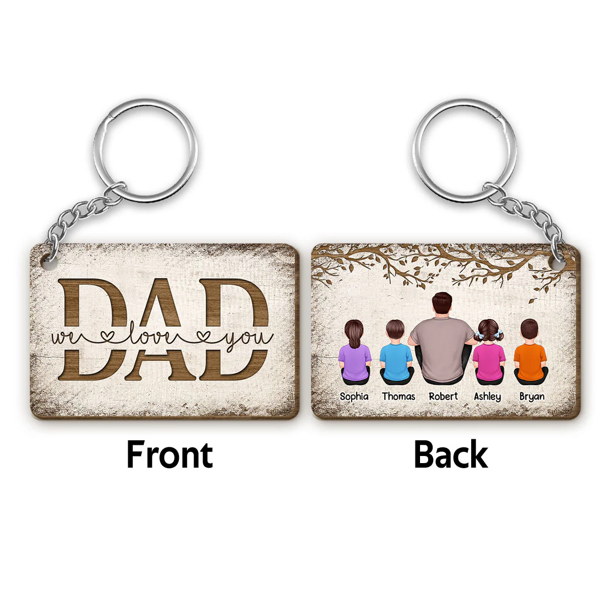 Wooden Tree Dad We Love You Personalized Wooden Keychain