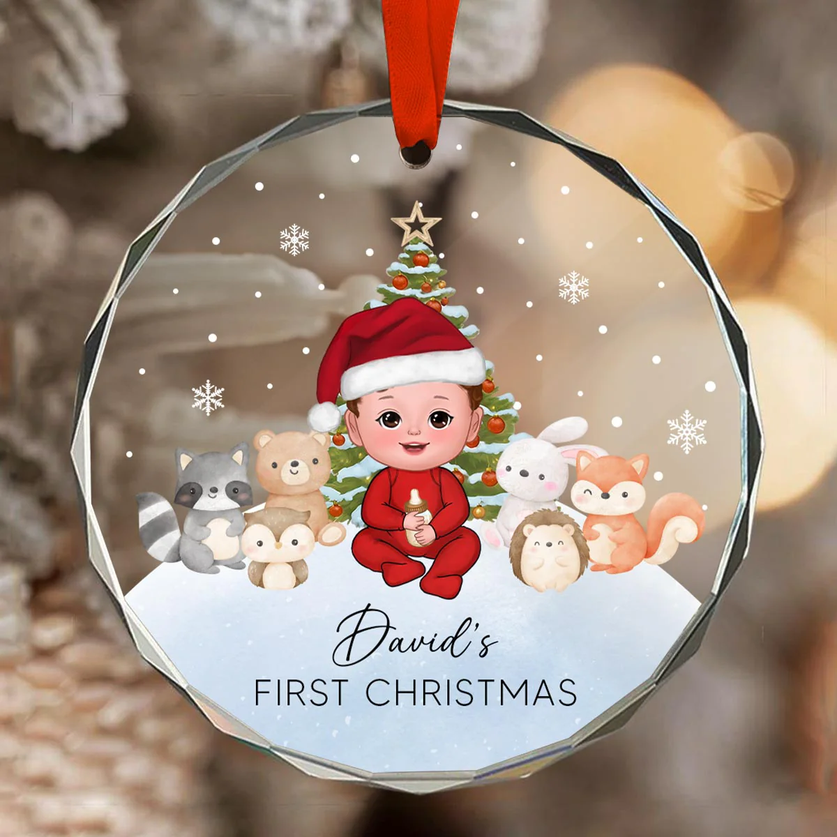 Woodland Animal Baby's First Christmas Personalized Glass Ornament - Image 4
