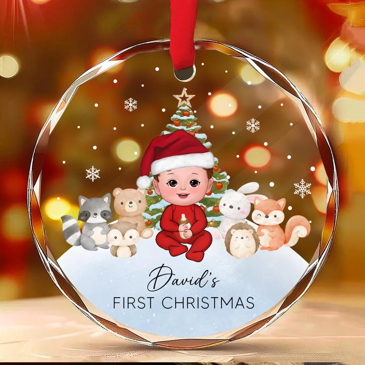 Woodland Animal Baby's First Christmas Personalized Glass Ornament - Image 5